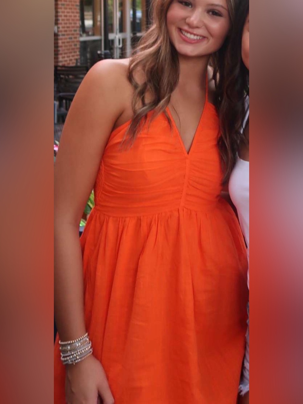 Bright Orange Halter V-Neck Gathered Dress